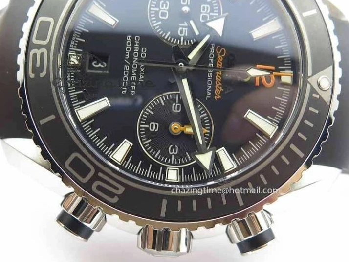 0115 Planet Ocean Master Chrono 45mm SS OM 1:1 Best Edition Black Dial Orange 12 On Rubber Strap A Durable 8169